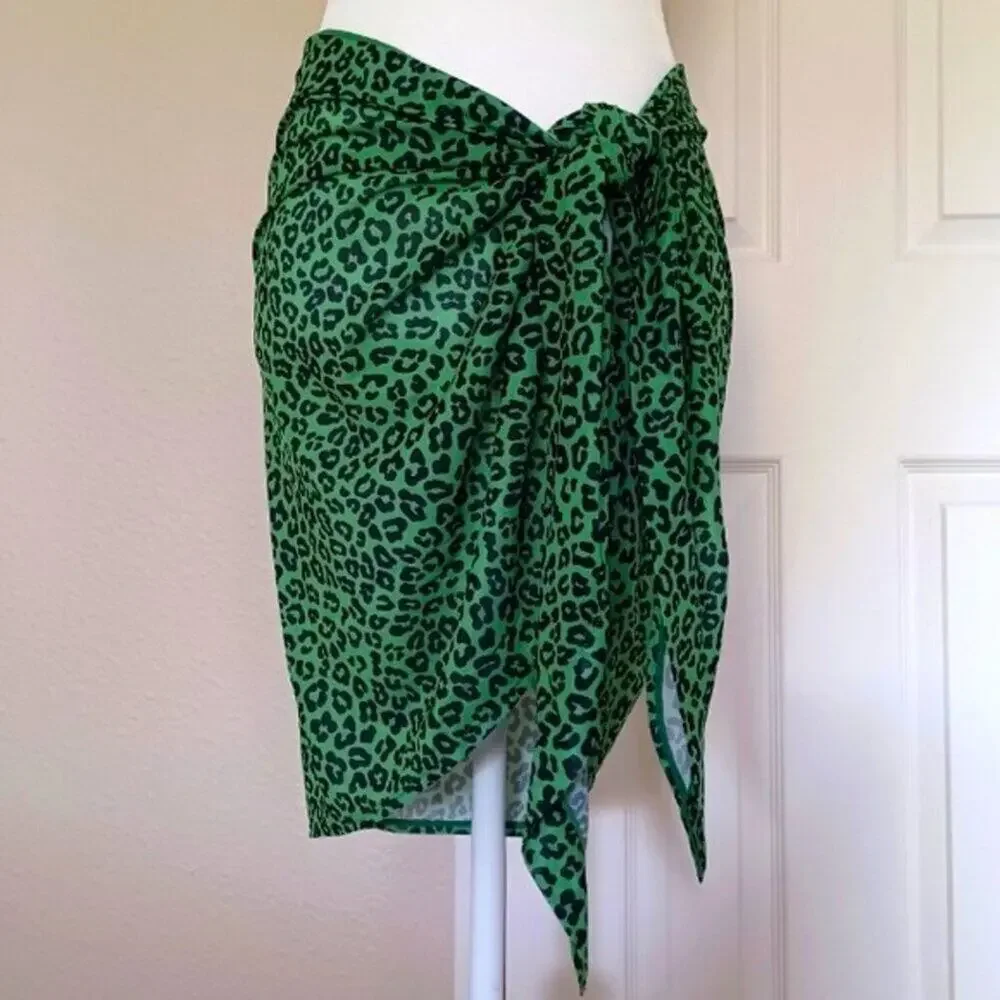 Buffbunny Sail Away Sarong Green Leopard Print M/L NWT - Picture 7 of 15